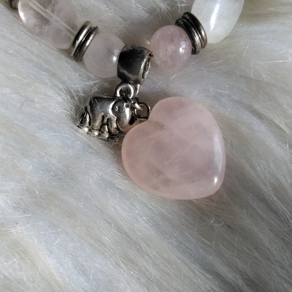 Rose Quartz Heart Elephant Charm Bracelet - Picture 2 of 3